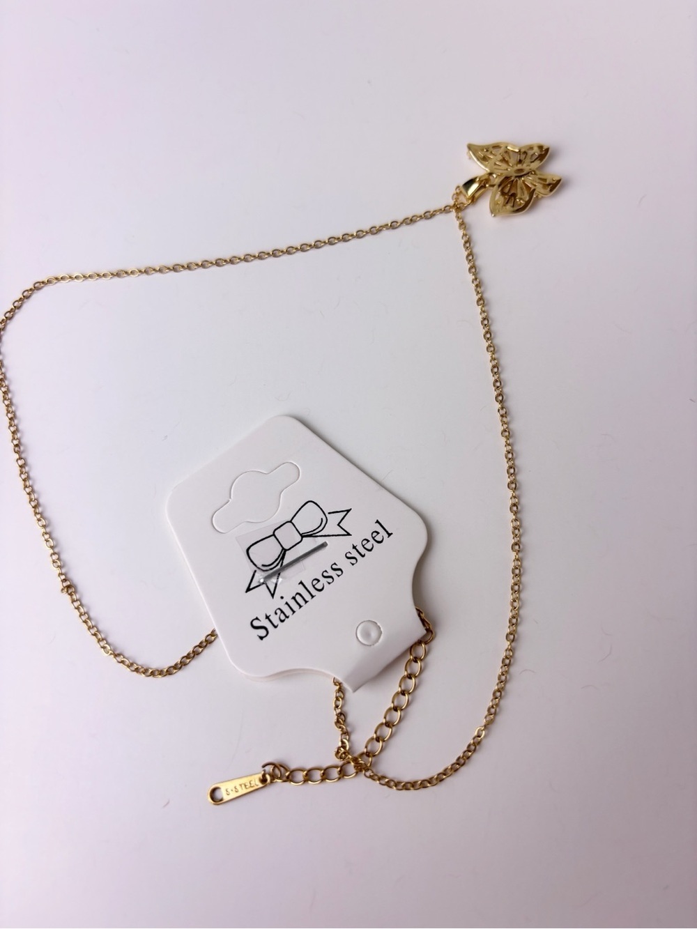 Gold Butterfly Necklace Stainless Steel | Cubic Zirconia Diamonds - Picture 8 of 8